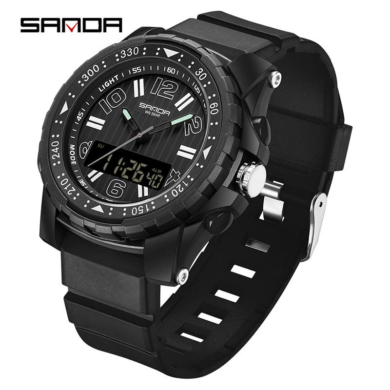 Sanda Men s Luminous Dual Display Waterproof Sports Watch