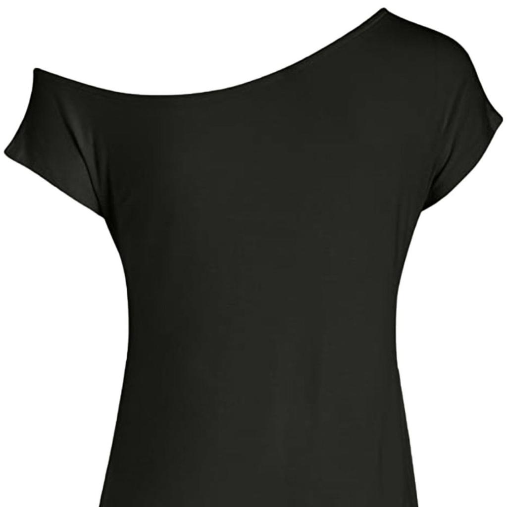 Women's Asymmetric Neck Short Sleeve Slim Fit Top Casual Letter Print Graphic T-Shirt