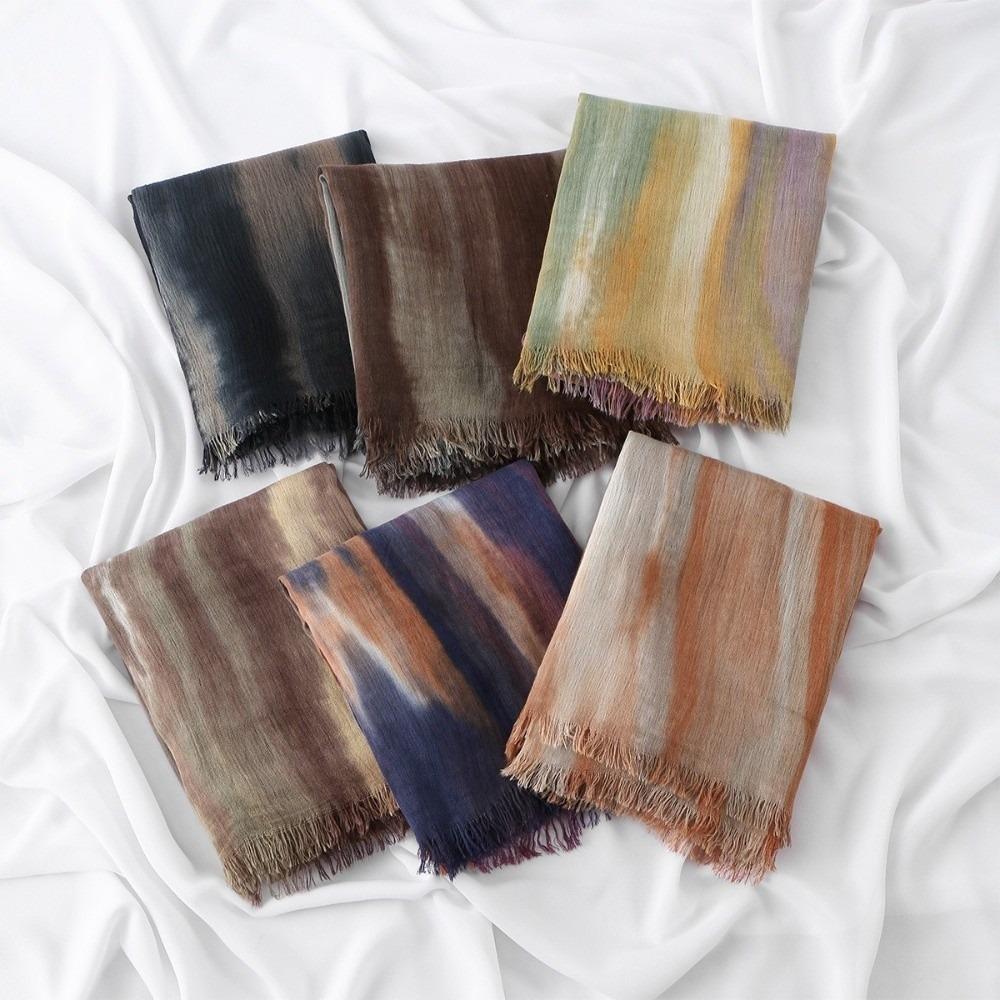 Tie Dye Ombre Headscarf Fringed Head Wrap Vintage Hijab Scarf Vacation