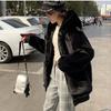 Loose Plush Jacket Women's Imitation Fur Coat Thickened Hooded Long Cotton Autumn and Winter Large Size Black