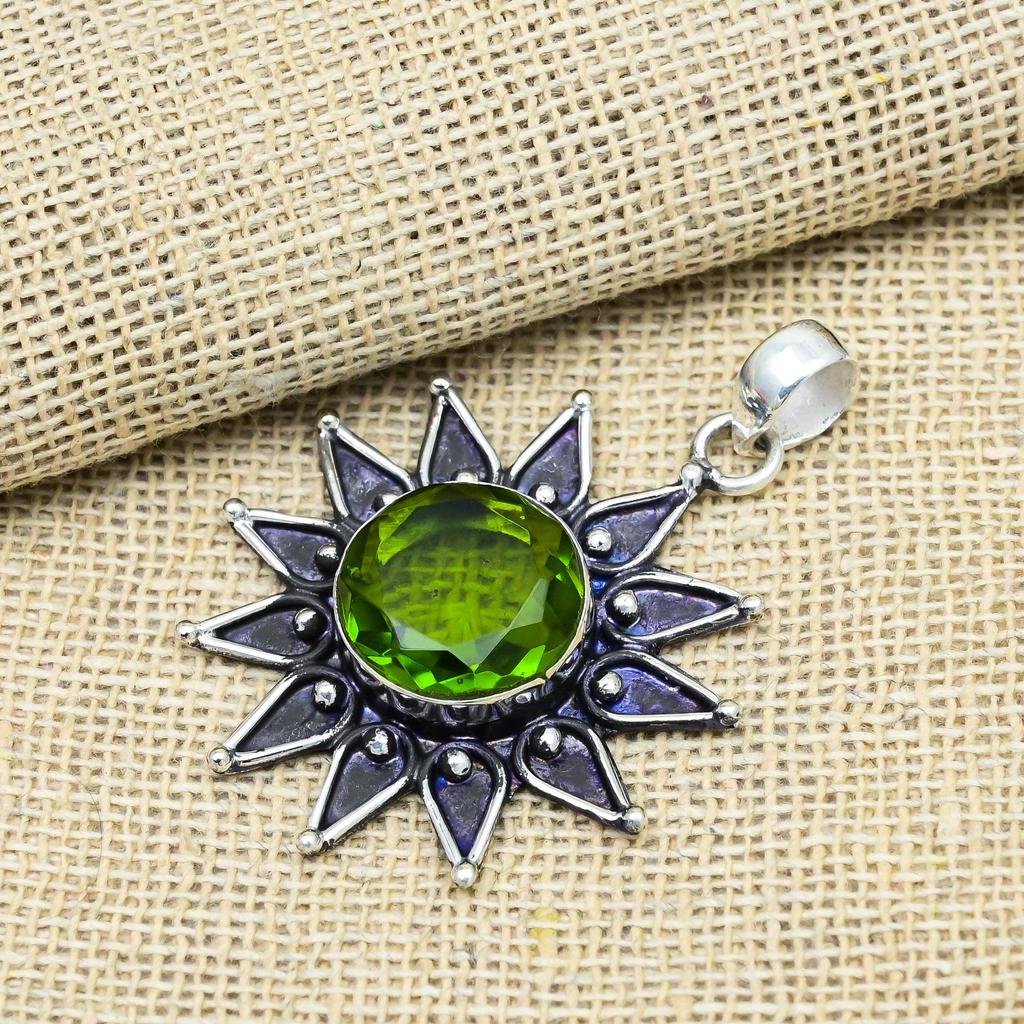 Peridot Gemstone 925 Sterling Silver Handmade Dainty Pendant Memorial Jewelry For Gift