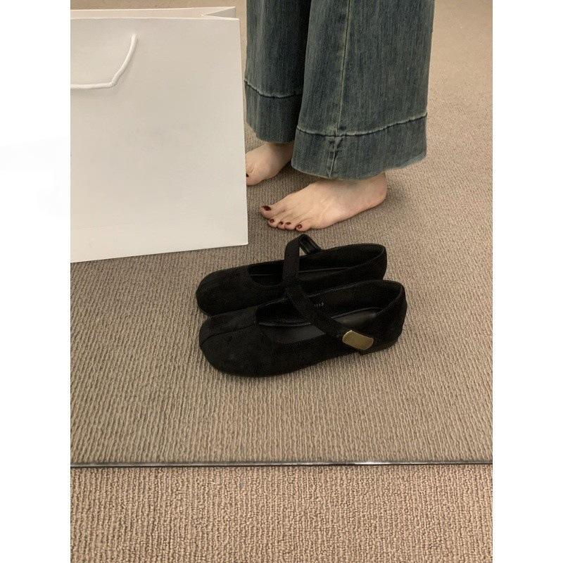 French flat-bottomed retro round head with suede Mary Jane shoes women's shoes versatile commuting gentle evening wind single shoes