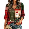 Top Casual da Donna con Scollo a V e Maniche 3/4 con Stampa Natalizia