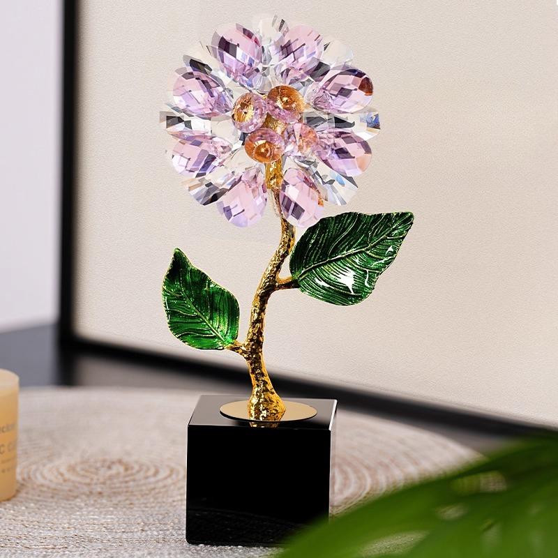 Glass Handicrafts Crystal Sunflower Ornaments Crystal Flower Metal Sculpture Decorative Figurines Home Decoration Accessories