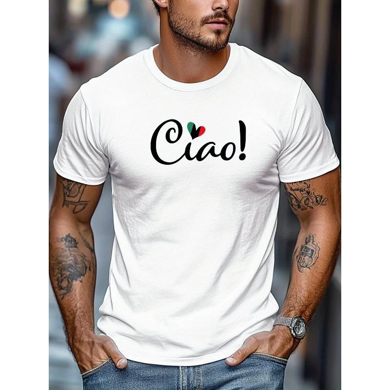 Men s CIAO English Pattern Summer Casual Crew Neck Short T-Shirt S