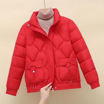 Giacca invernale corta alla moda e slim con collo alto per donna