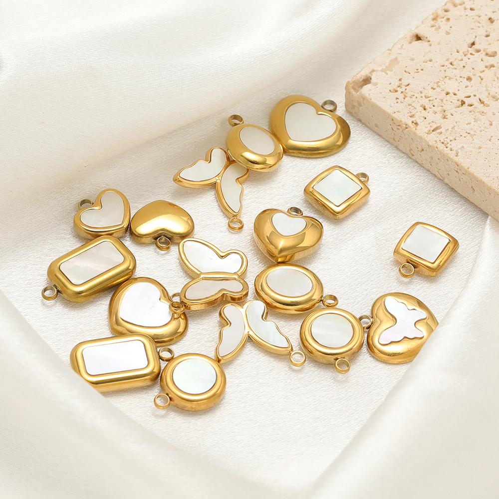 5pcs Stainless Steel Heart Shell Charms  Butterfly Pendants for DIY Jewelry Supplies Women Necklace Findings Earrings Making