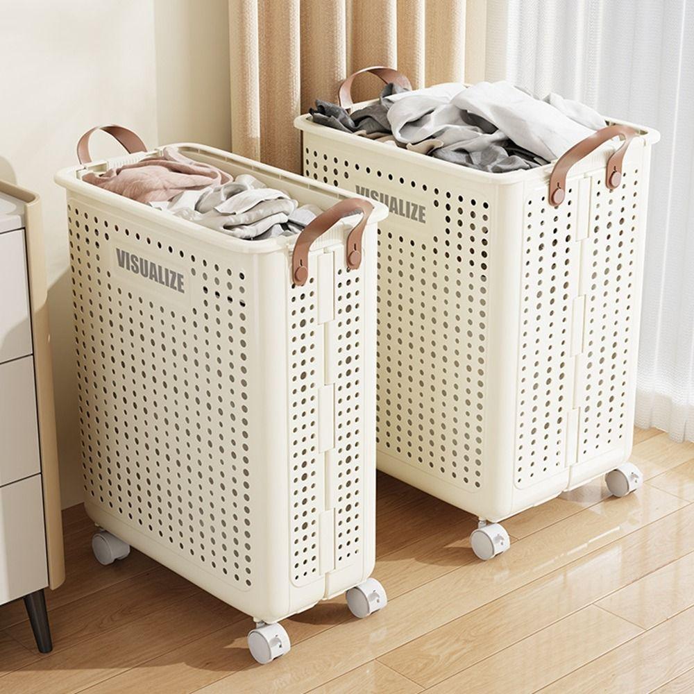 Plastic Narrow Seam Clothes Storage Baskets Space Saving Folding Dirty Clothes Basket  Laundry Room