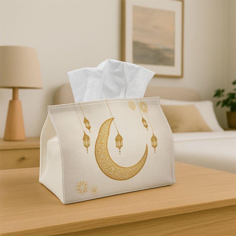 1pc Oriental Decorative Illustration Print Tissue Box with Crescent Moon Golden Tissue Box Holder, Waterproof, Suitable for Bathroom, Living Room, Bed