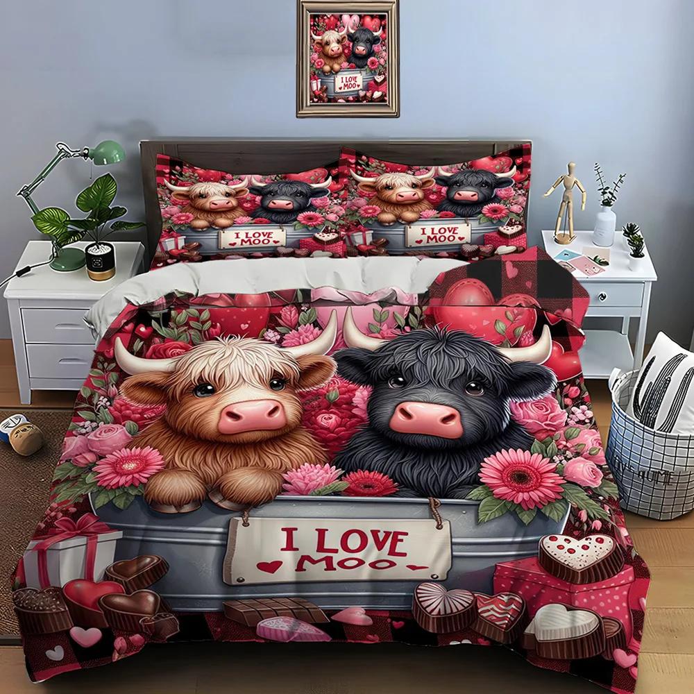 Highland Cattle Print Bedding Set Cute North American Duvet Cover 1 Duvet Cover 2 Pillowcases Adult and Kids Bedding Set Luxury