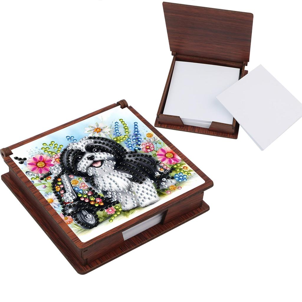 Wooden 5D Diamond Painting Kit Note Box Diamond Art Notepad Box for Home Office Supplies Holiday Gifts