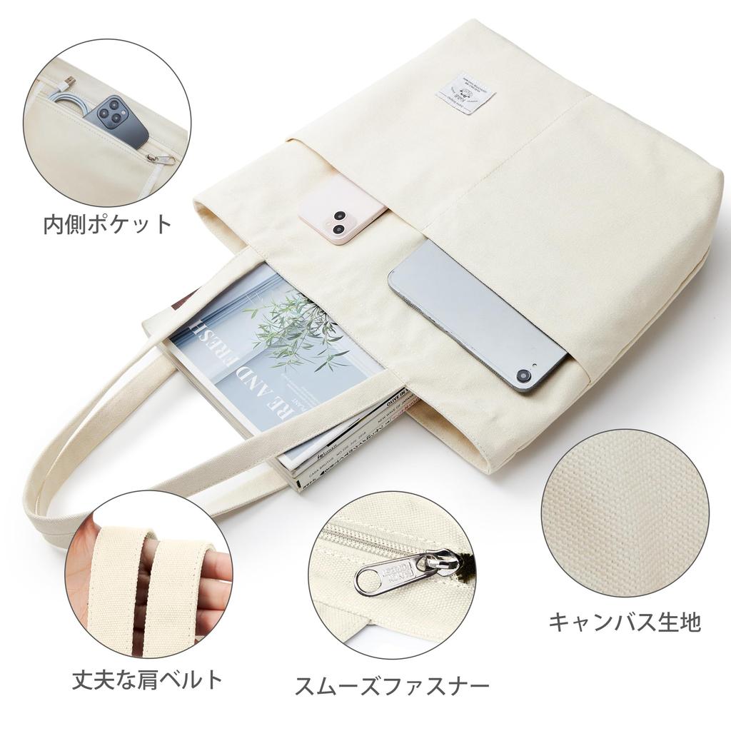 Tote Bag for Shoulder Large Large Canvas For With With Pocket [KALIDI] Women, Bag, Capacity, Over-the-Shoulder Bag, Tote, Plain, School, Travel,