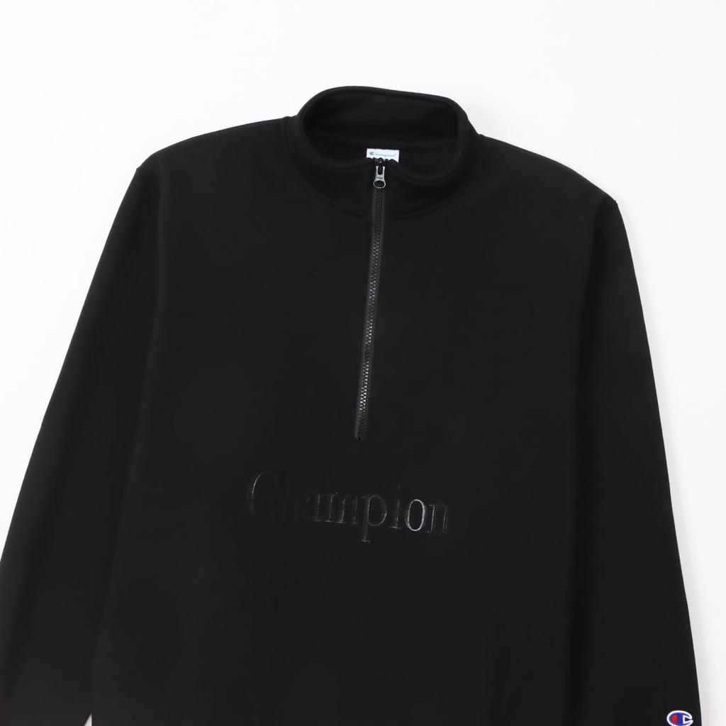 Long Brushed Clear Rubber Half Zip Black [Champion] Sweatshirt, Sleeve, Lining, Print, Sweatshirt, Men's Casual, C3-A004