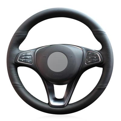 Black PU Faux Leather Steering Wheel Cover for Mercedes Benz C180 C200 C260 C300 B200 E200 E300 CLS260 CLS300 GLC260 GLC300 A180
