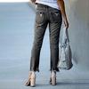 Ladies' Fashionable Straight Leg Ripped, Flanged And Fringed Casual Jeans