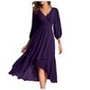 Women V Neck Long Sleeve Wrap Maxi Dress Elegant Chiffon High Low Asymmetric Hem Party Gown