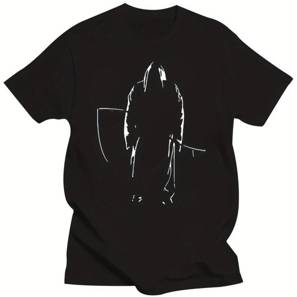Men Grim Reaper Graphic T-Shirt Cotton Short Sleeve Rock Emo Horror Print Tee for Adults Teens Casual Crew Neck Men Clothing
