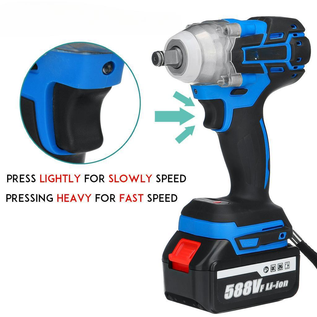 588V Brushless Electric Impact Wrench 580N.M Rechargeable Cordless Wrench Power Tool with 1/2 Li-ion Battery