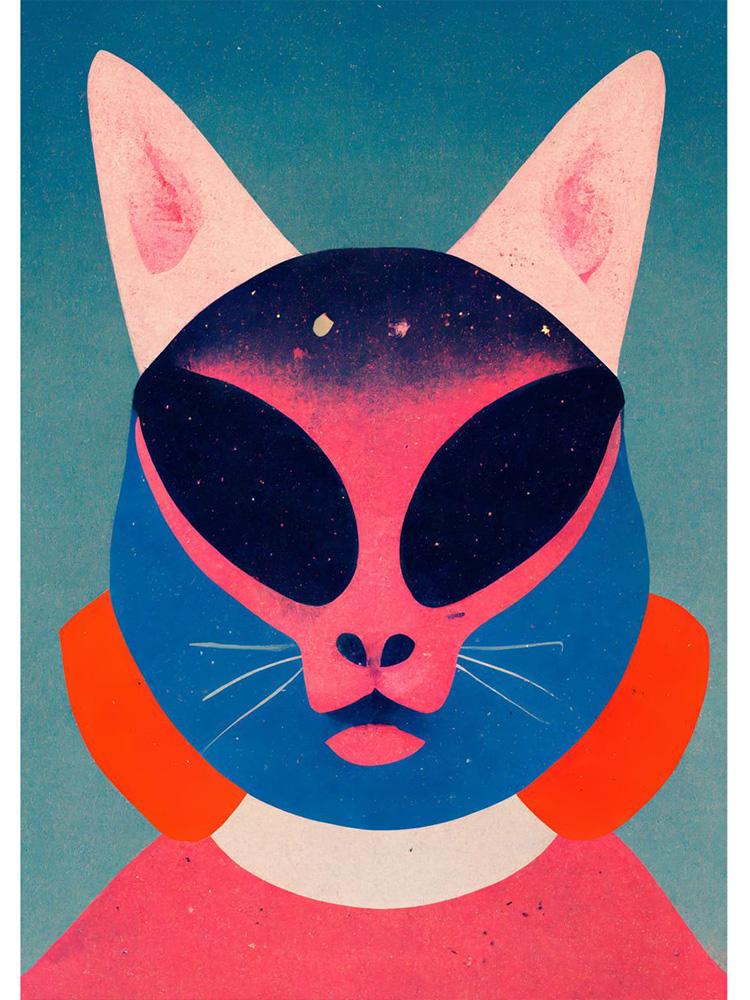 Retro Alien Cat Space Adventure UFO Poster Canvas Painting Abstract Animal Wall Art Picture For Living Room Home Decoration