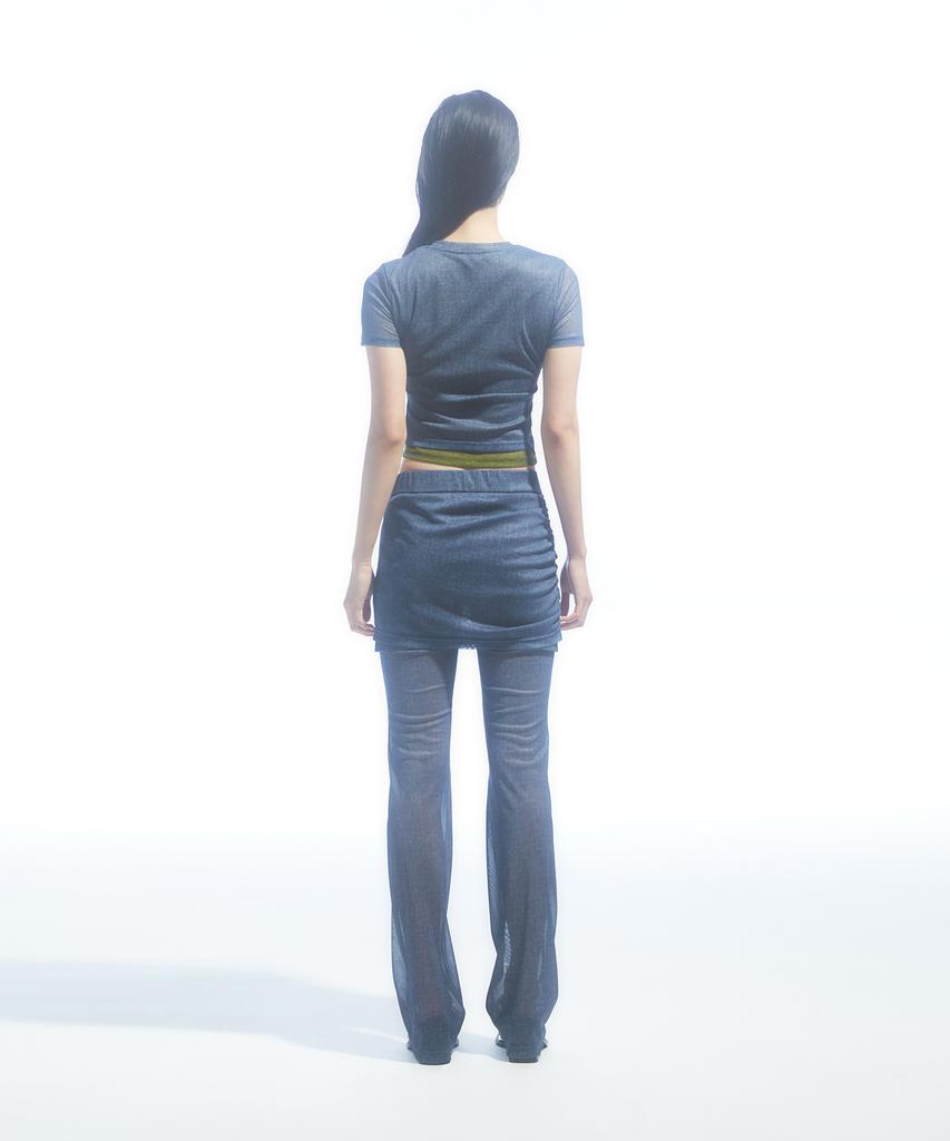 DRAE Overlay-Mesh Denim T-Shirt_Indigo