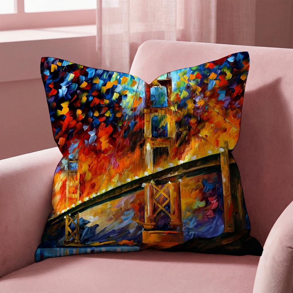 L-Leonid Afremov Oil Painting Cushion Cover Multi-Scene Pillow Cover for Home & Car - Reversible, Soft & Durable for Daily Use