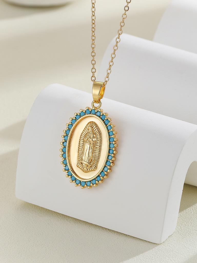 Europäisches und amerikanisches personalisiertes Design mit mikroeingefassten Zirkonen Santa Maria Serie Halsketten in bunter religiöser Mode