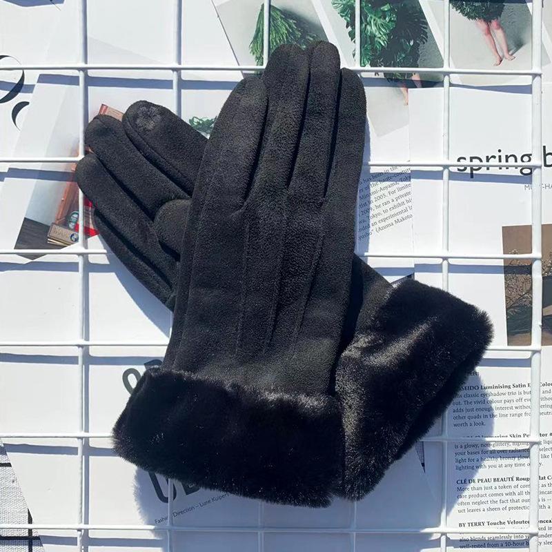 

Женские замшевые термоперчатки для путешествий на открытом воздухе с вышивкой для сенсорных экранов Женские большие перчатки для волос чёрный