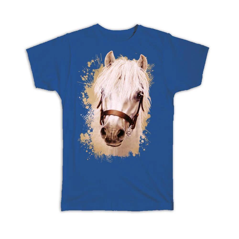 Gift T-Shirt : White Horse Classic Drawing Art Artistic Paint Farm Animal M