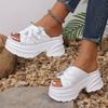 Women's Stylish White Platform Sandals with Transparent Flower Design - Open-Toe Summer Slippers with Thick Sole for Comfort and Height Enhancement