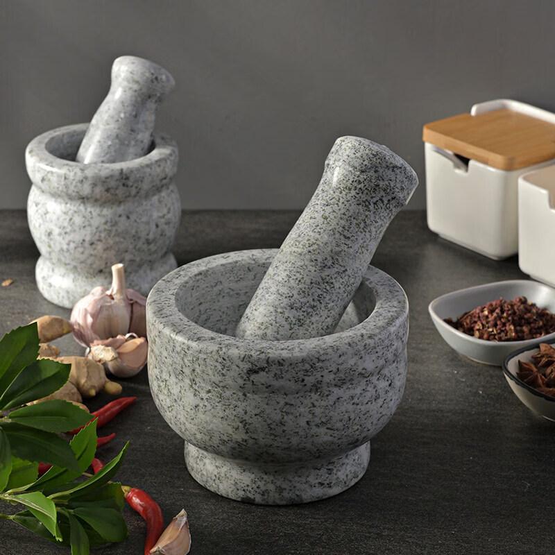 Natural Stone Garlic Press and Herb Mortar and Pestle Set