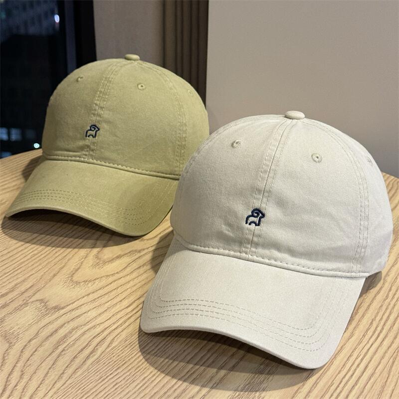 Washed cotton soft top lamb embroidery big head circumference baseball cap female simple versatile face small couple cap