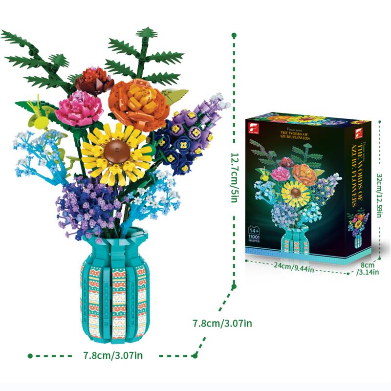 

Flowers Bouquet Building Blocks Set With Vase Sunflower Rose Model Bricks Creative Home Decoration Kids DIY Toys Holiday Gifts