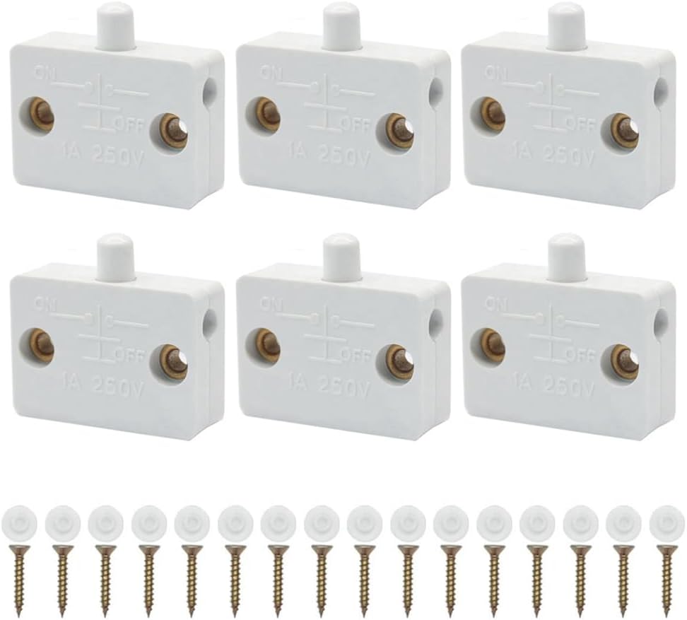 6PCS Cupboard Door Switch White 1A 250V Cupboard Light Control Switch Cupboard Auto Control Switch Push To Wardrobes, Bookcases, Cupboard Doors,