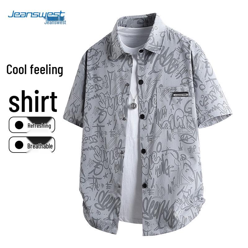 Jeanswest Men s Printed Short-Sleeve Casual Shirt 4XL