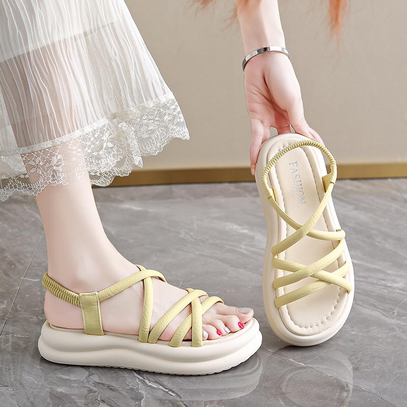 Platform Sandals Women's 2025 Summer New Outer Wear Soft Sole with Skirt Cross Strap Beach Shoes