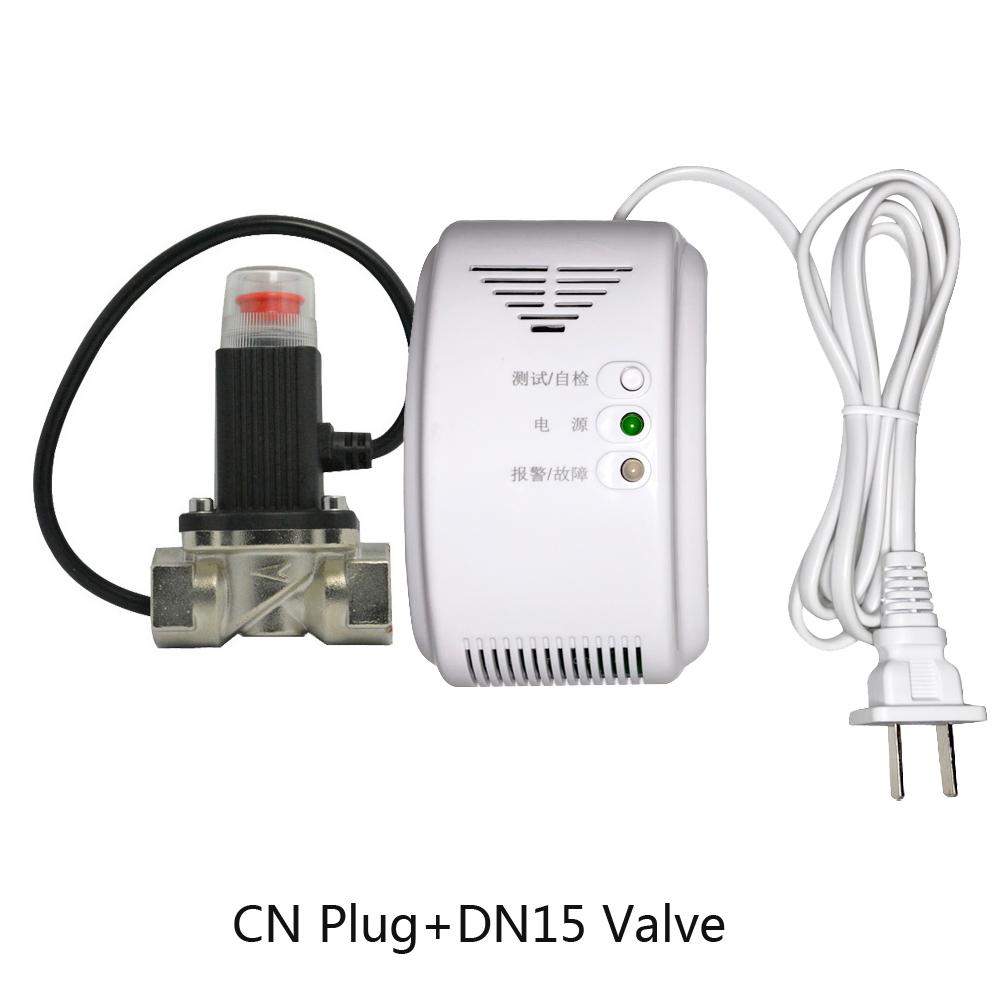 90-240VAC Kitchen CH4 Natural Gas Leaking Detector Magnetic Solenoid Valve Cut Off Coal Gas Fire Alarm Sensor For Home Security