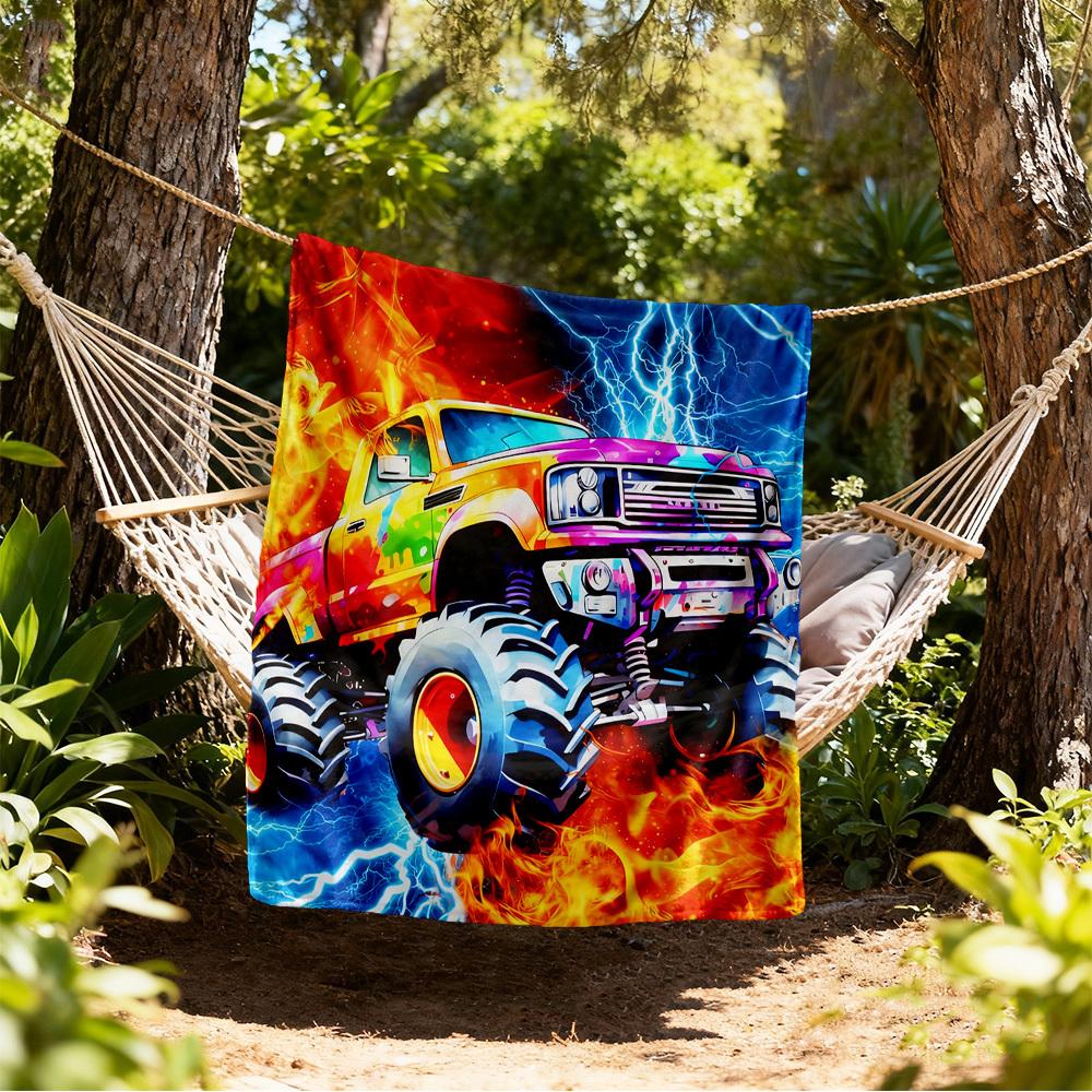 

Monster Truck Fire Outdoor Flannel Blankets, Outdoor travel, Home Blankets, Fan Gifts,Suitable for All Seasons, Christmas Gifts. R1127017 80x120cm