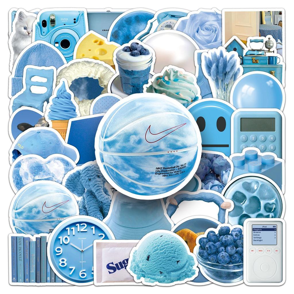 50 Pictures Ins Blue Doodle Personality Small Fresh Guka Manual Account DIY Milk Tea Cup Water Cup Suitcase Sticker Waterproof