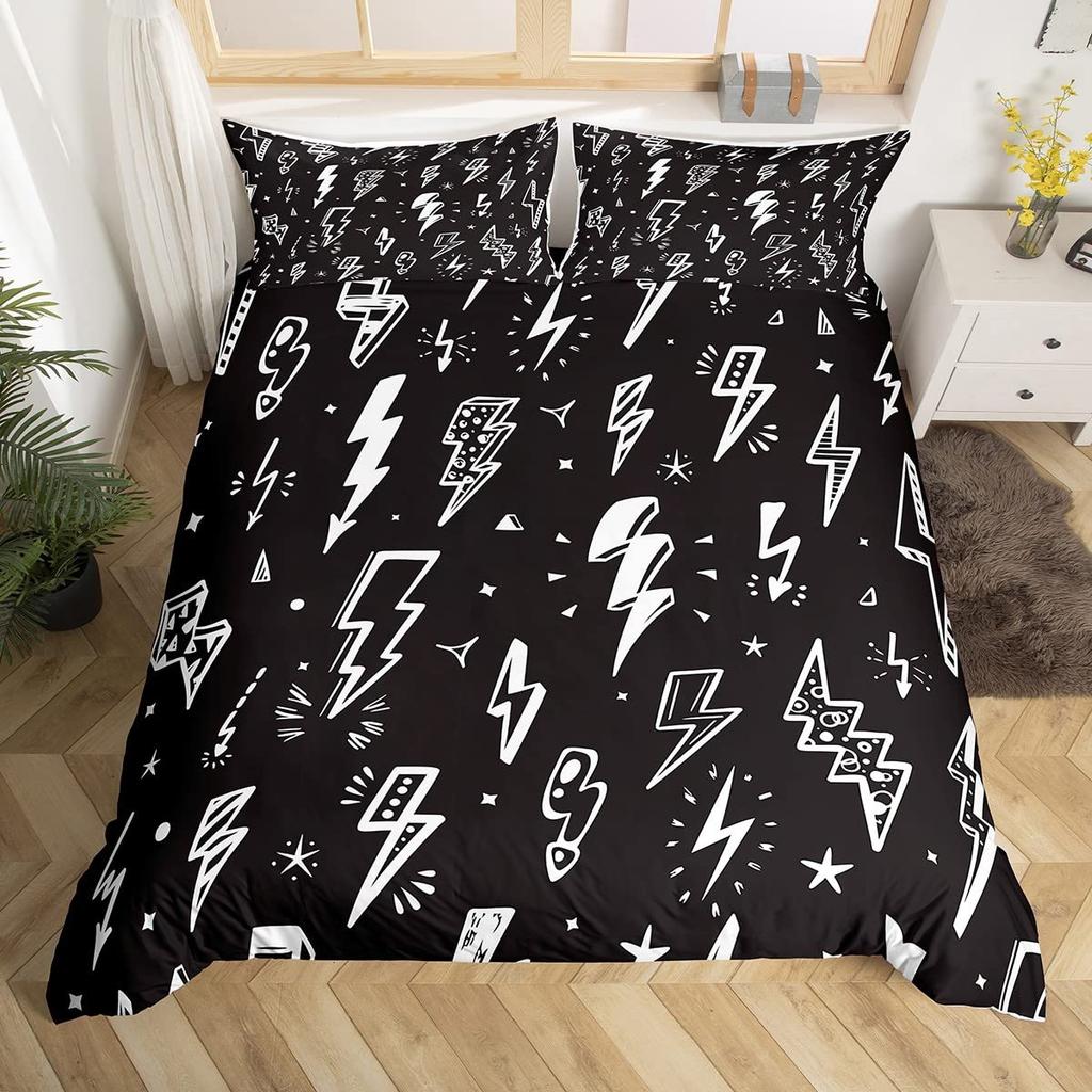 Lightning Duvet Covers for Kids Teens Queen Lightweight Down Quilt Covers Bedroom Decor 2 Pillowcases 1 Duvet Cover No Comforter