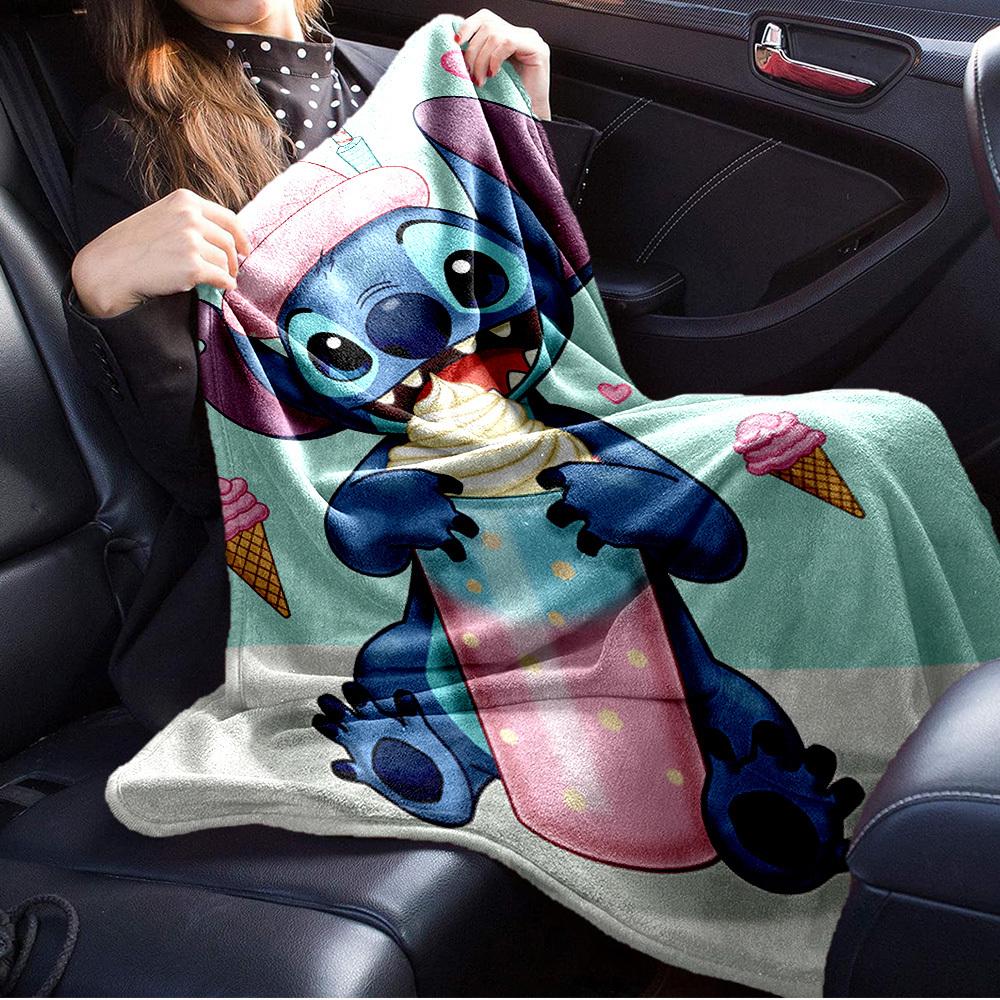 1pc Flannel Cute Stitch Cartoon Pattern Bed Small Cover Blanket Sofa Blanket Birthday Gift Home Decoration 's Room Bedroom