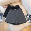 Graue A-Linien-Shorts mit weitem Bein und hoher Taille für Damen (Übergröße) - Lässige Bootcut-Anzughose für Frühling/Herbst