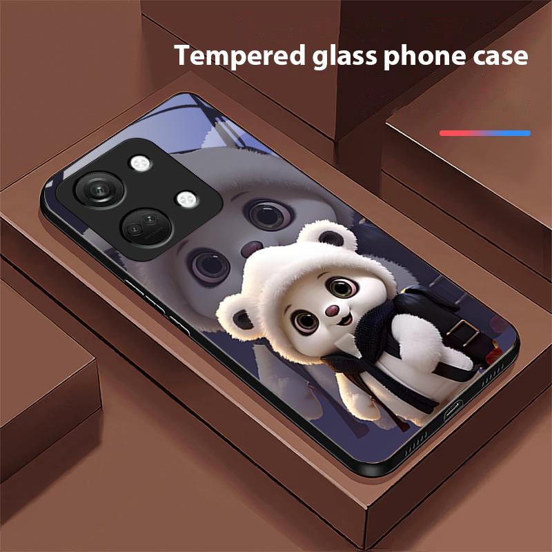 Cute Little Panda For OnePlus Nord 3 5 6T 7 Pro 8 12 10T Reno8 Lite 5G 10R Nord N30 Hard Shell Tempered Glass Phone Case Black