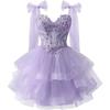 Sparkling lace applique short back to school dress, layered chiffon bow strap mini ball skirt, girls' party outfit, Halloween party