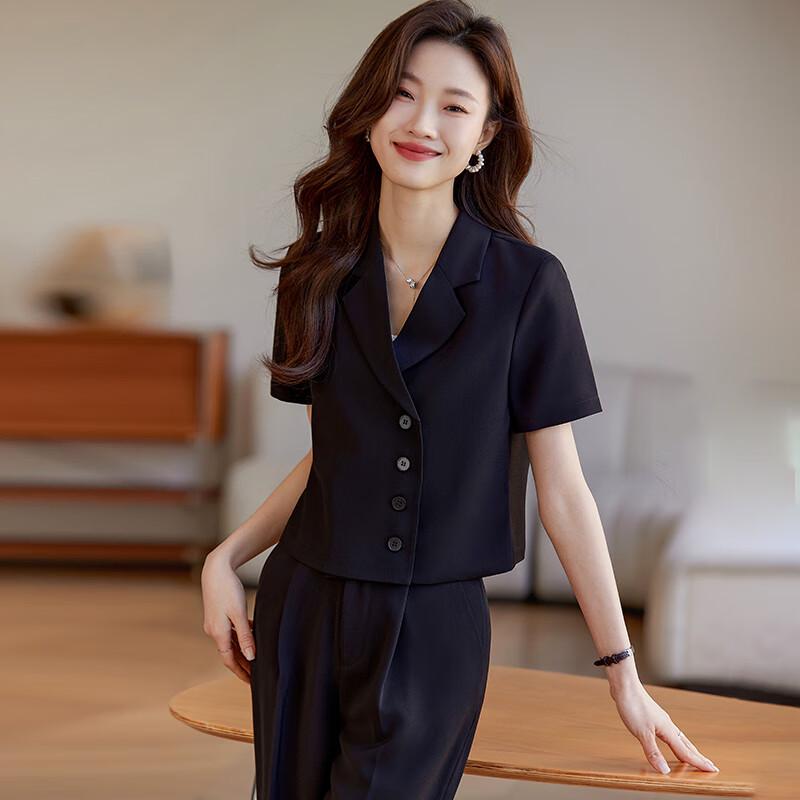 Elegantes Sommer-Anzugset für Damen mit kurzen Ärmeln, professionell