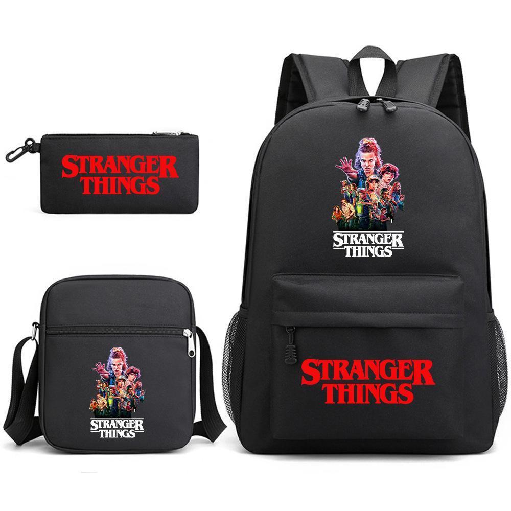 3 Piece School Backpack Set for Students Large Capacity Oxford Cloth Schoolbag with Shoulder Strap and Pencil Case