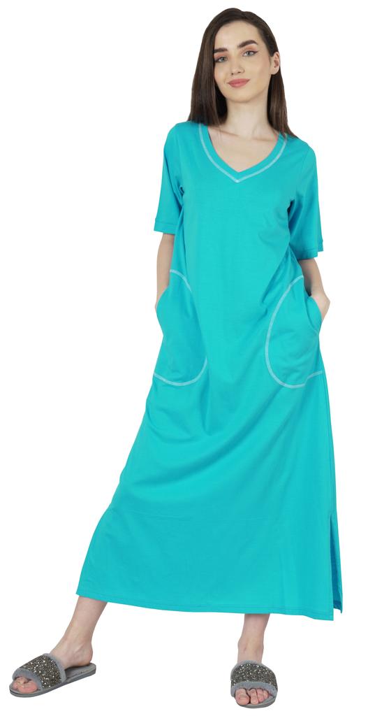 Inkmeso Solid Long Nightgown For Womens V-Neck Loungewear Casual Sleep Dress With