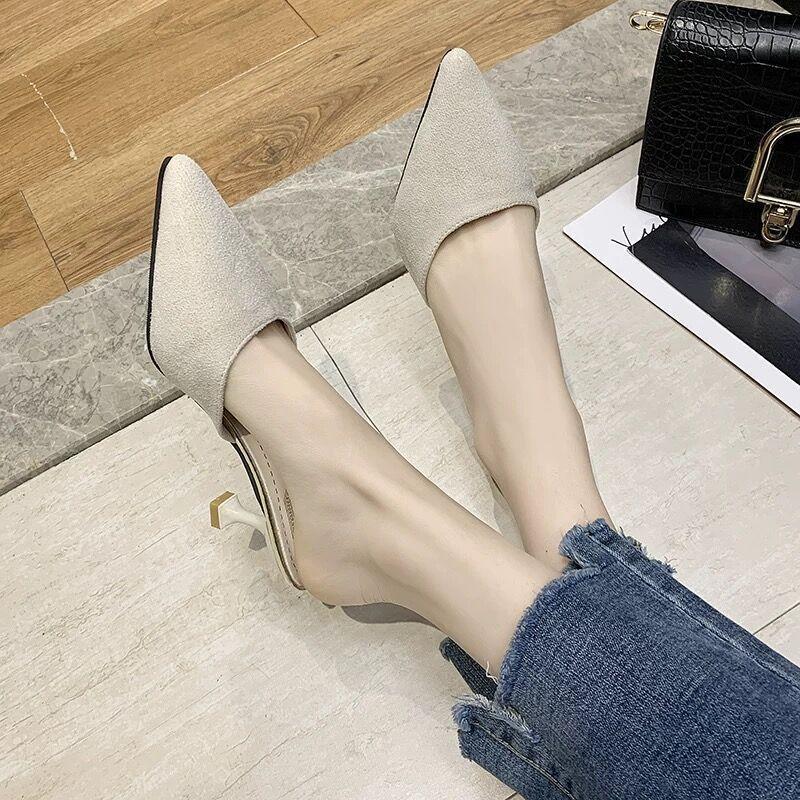 Slippers Girl 2025 Spring and Summer Wear Fashion Versatile Internet Celebrity Fairy Style Bag Head Half Slippers Thin Heel Pointed Sandals