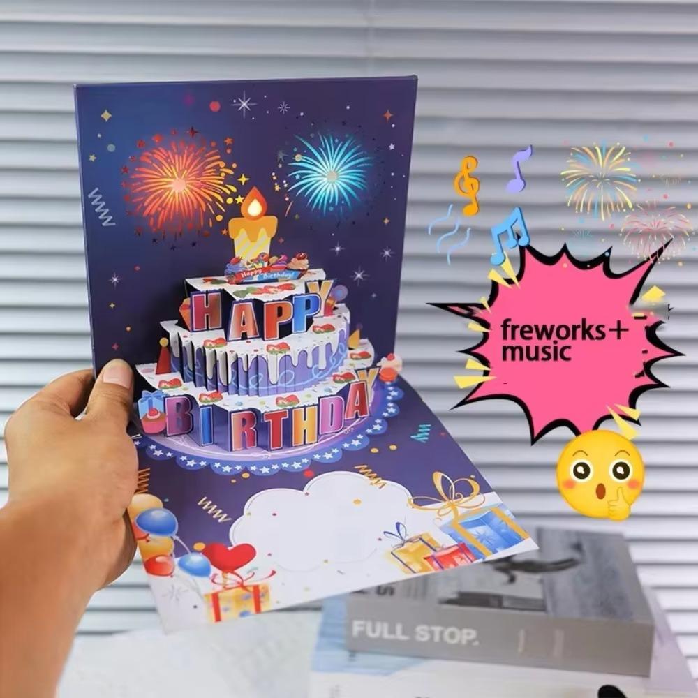 Fireworks Effect 3D Popup Greeting Card Musical and Light Luxurious Foil Stamping Cards  Child