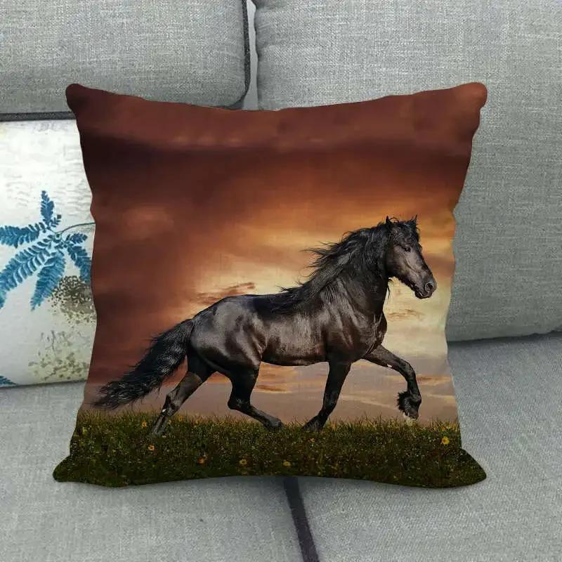 Horse Print Cushion Covers Home Decoration Animal Pillow Cases  Sofa Seat Chair Throw Pillows Linen Pillowslip Car Accessories