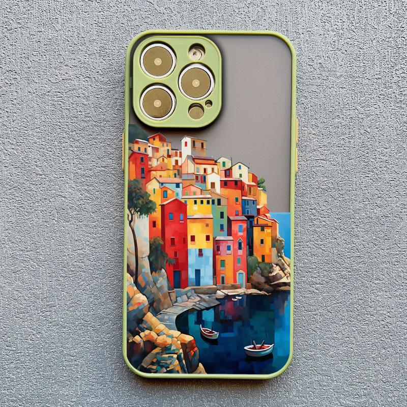 Urban Seaside Town Phone Case For iPhone 16 15 14 13 12 11 Pro Max Mini X XS XR SE 7 8 Plus Shockproof Matte Hard Cover Fundas